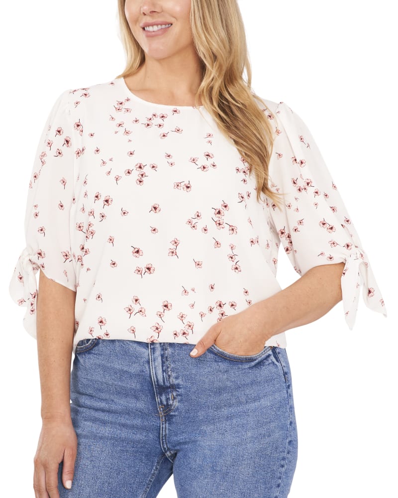 Front of plus size Laith Mini Floral Print Blouse by CeCe | Dia&Co | dia_product_style_image_id:192765